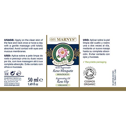 MARNYS Aceite Regenerador Rosa Mosqueta Biológico 100% Vegetal Spray 50ml