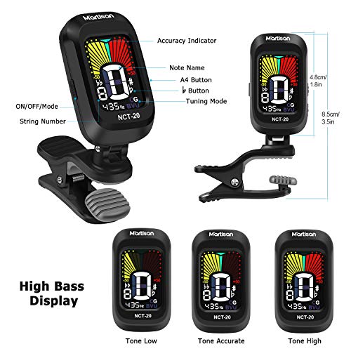 MARTISAN Afinador de Guitarra Ukelele Bajo Violín Sintonizador Clip con 360°LCD Cromática Digital Pantalla Electrónica Batería Incluida