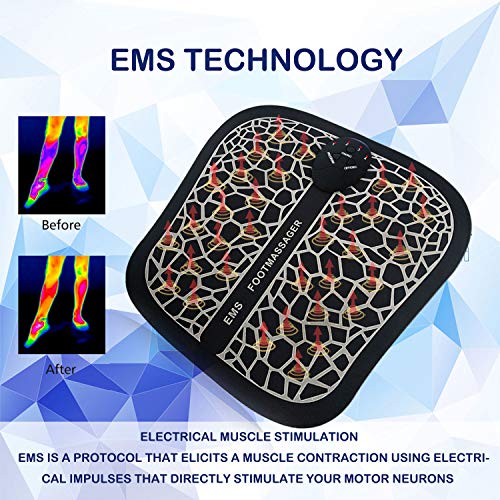 Masajeador de Pies Eléctrico EMS, Masaje del Pies para del músculo, Estimulación Muscular Eléctrica, Conveniente Masajeador Muscular con 6 Modos de 9 Intensidad