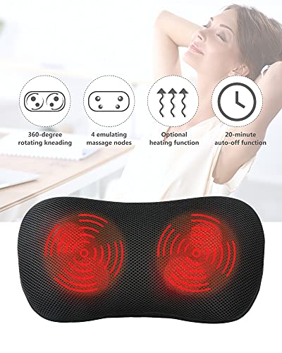 Masajeador Espalda Shiatsu para Cervical, Piernas, Hombro, Brazo Cojín Masajeador Eléctrico con Función de Calor y Masajeador Amasador Giratorio 3D , Relajación en el Hogar y la Oficina