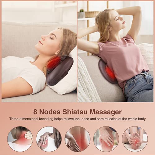 Masajeador Shiatsu con 8 Nodos, Cojín de Masaje Eléctrico con Calefacción, 3 Velocidades, Temporizador, Almohada de Masaje para Cuello Espalda Hombro Pie Pantorrilla Pierna, para Casa Oficina Coche