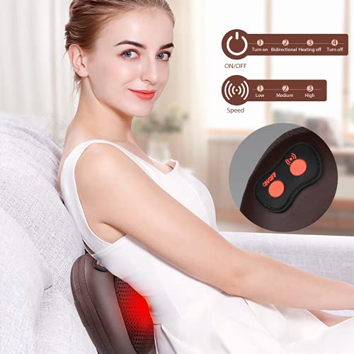 Masajeador Shiatsu con 8 Nodos, Cojín de Masaje Eléctrico con Calefacción, 3 Velocidades, Temporizador, Almohada de Masaje para Cuello Espalda Hombro Pie Pantorrilla Pierna, para Casa Oficina Coche