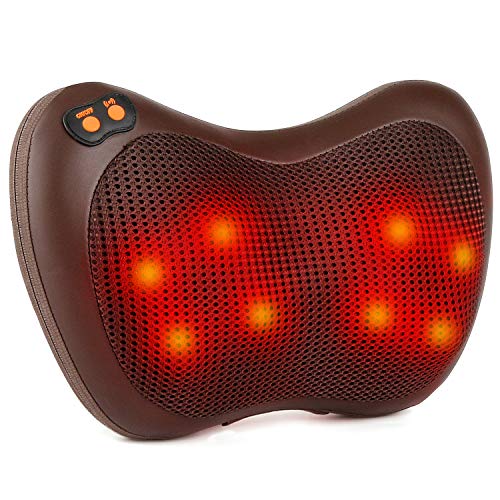 Masajeador Shiatsu con 8 Nodos, Cojín de Masaje Eléctrico con Calefacción, 3 Velocidades, Temporizador, Almohada de Masaje para Cuello Espalda Hombro Pie Pantorrilla Pierna, para Casa Oficina Coche