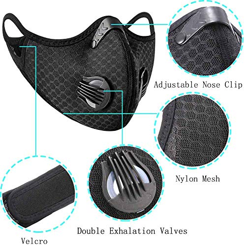 Máscara para Bicicleta con Válvula de Respiración, Filtro de Carbón Activado, Lavable y Reutilizable para Prueba de Polvo,Correr, Andar en Bicicleta, Actividades al aire libre-Negro