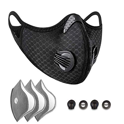 Máscara para Bicicleta con Válvula de Respiración, Filtro de Carbón Activado, Lavable y Reutilizable para Prueba de Polvo,Correr, Andar en Bicicleta, Actividades al aire libre-Negro