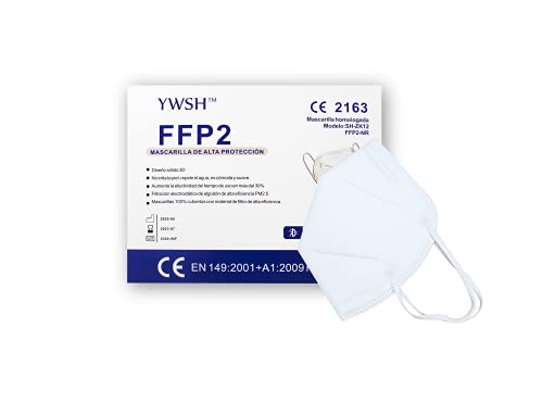 Mascarilla FFP2 NR Desechables 20 pcs Homologadas Certificado CE 0598 con 5 Capas de Filtro,Sin válvula y Alta Eficiencia Filtración Bacteriana. (BLANCO 20 UND)