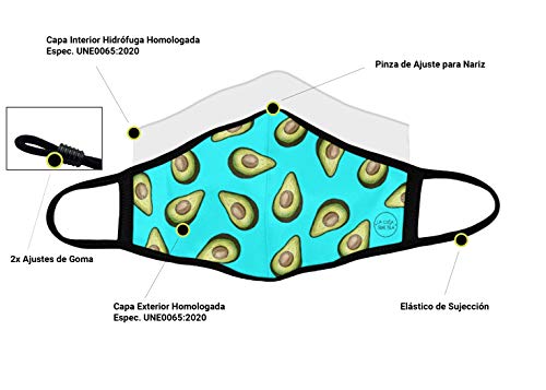 Mascarilla Higiénica de Tela Homologada Reutilizable - Aguacates