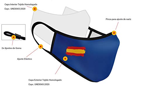 Mascarilla Higiénica de Tela Homologada Reutilizable Bandera de España - Azul