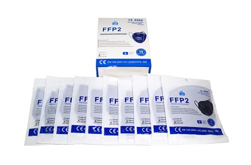 Mascarillas FFP2 Desechables colores 10 pcs Homologadas de 5 Capas de Filtro,Sin válvula Certificado Alta eficiencia Filtración Bacteriana Marcado CE 0598 - EU. (Azul Oscuro)