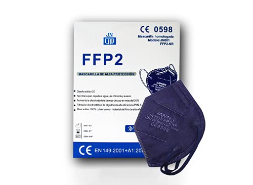 Mascarillas FFP2 Desechables colores 10 pcs Homologadas de 5 Capas de Filtro,Sin válvula Certificado Alta eficiencia Filtración Bacteriana Marcado CE 0598 - EU. (Azul Oscuro)