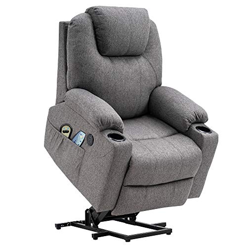 MCombo Sillón eléctrico para levantarse y relajarse, con calefacción, ajustable, conexión USB, color gris