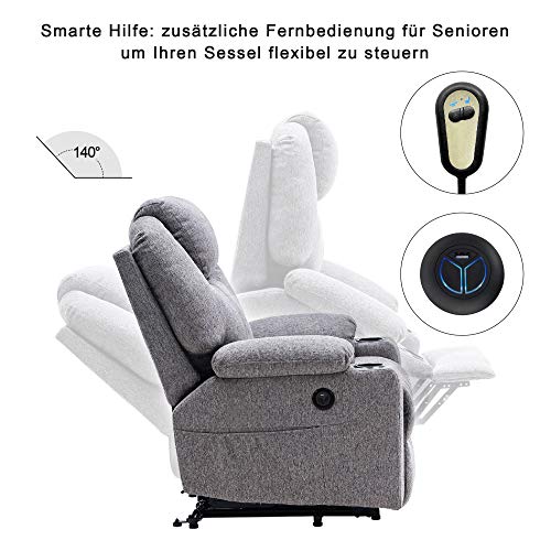 MCombo Sillón eléctrico para levantarse y relajarse, con calefacción, ajustable, conexión USB, color gris