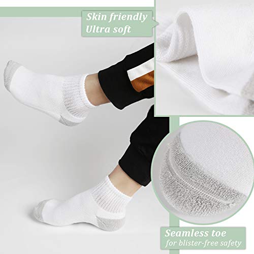 +MD Calcetines tobilleros/diabéticos de viscosa no vinculantes para mujer con puntera sin costuras y suela acolchada, 6 pares Blanco EU43-46