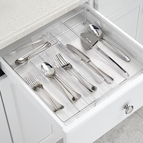 mDesign Cubertero para cajones de cocina extensible – La bandeja para cubiertos perfecta – Ideal para guardar cucharas, cuchillos, tenedores y otros utensilios de cocina – transparente