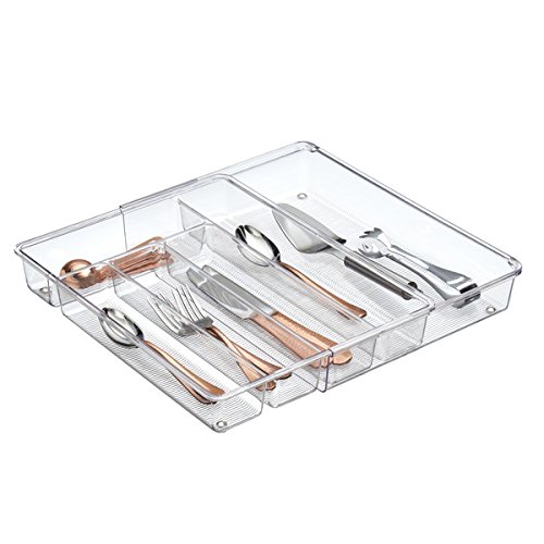 mDesign Cubertero para cajones de cocina extensible – La bandeja para cubiertos perfecta – Ideal para guardar cucharas, cuchillos, tenedores y otros utensilios de cocina – transparente