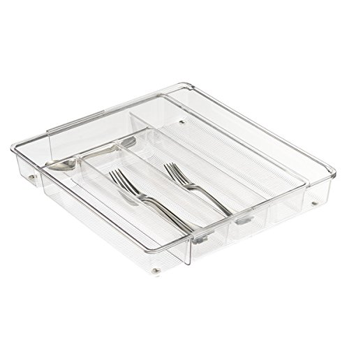 mDesign Cubertero para cajones de cocina extensible – La bandeja para cubiertos perfecta – Ideal para guardar cucharas, cuchillos, tenedores y otros utensilios de cocina – transparente