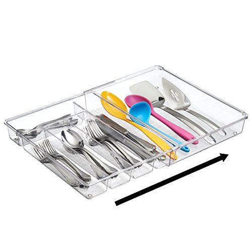 mDesign Cubertero para cajones de cocina extensible – La bandeja para cubiertos perfecta – Ideal para guardar cucharas, cuchillos, tenedores y otros utensilios de cocina – transparente