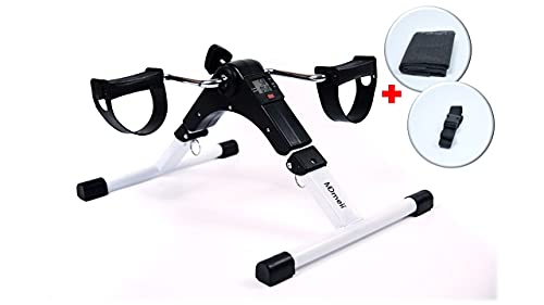 MDmeii Mini bicicleta estática plegable, pedales estáticos, ejercicio en casa para tonificar piernas y brazos, ajustable, pantalla LCD. Rehabilitación