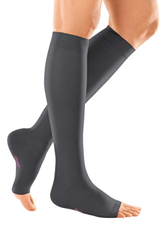 medi Mediven elegance 0249A05 - Medias de compresión hasta la rodilla para mujer, con punta abierta, CCL2, banda adhesiva con puntos de sujeción, color antracita, talla V normal