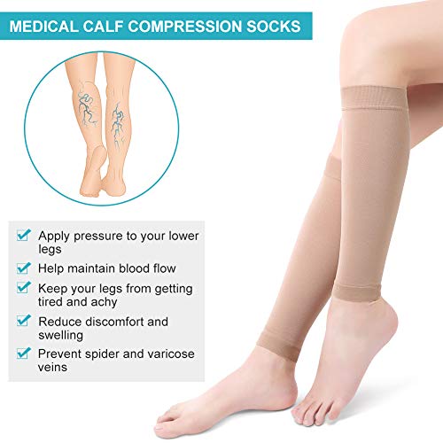 Medias de Compresión para Mujeres Hombres, 20-30 mmHg Calcetines de Compresión Cortas, Punta Abierta, Medias Compresión Fuerte para Venas Varicosas, Edema, Embarazo, Mejora la Circulación (Beige, XL)