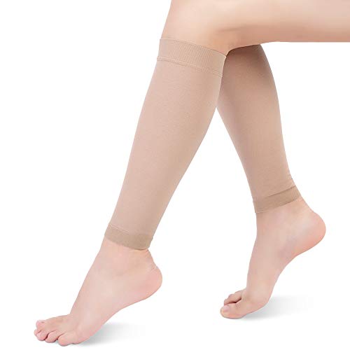 Medias de Compresión para Mujeres Hombres, 20-30 mmHg Calcetines de Compresión Cortas, Punta Abierta, Medias Compresión Fuerte para Venas Varicosas, Edema, Embarazo, Mejora la Circulación (Beige, XL)