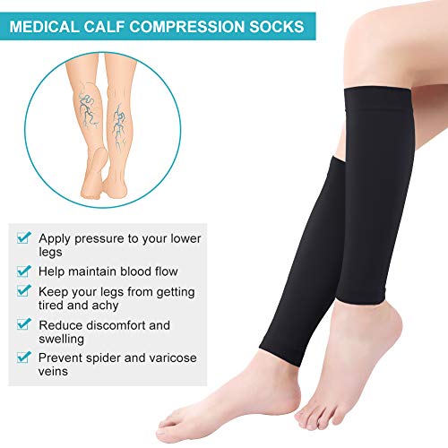 Medias de Compresión para Mujeres y Hombres, 20-30 mmHg Calcetines de Compresión Cortas, Punta Abierta, Medias Compresión Fuerte para Venas Varicosas, Edema, Embarazo, Mejora la Circulación (Black, M)