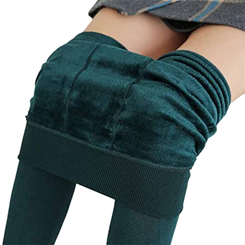 Medias elásticas térmicas de invierno gruesas y cálidas con forro polar para mujer, verde, Talla única