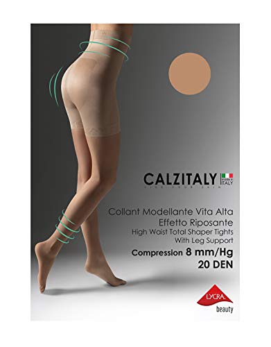 MEDIAS FINAS REDUCTORAS DE TALLE ALTO | PANTY CON COMPRESION MEDIA | NATURAL, NEGRO | 20 DEN | S, M, L, XL, XXL | CALCETERÍA ITALIANA | (M, SOLEIL)