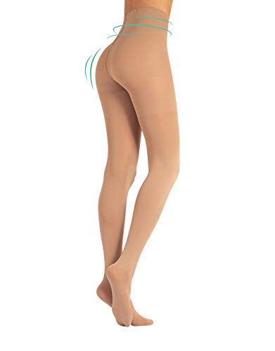 MEDIAS REDUCTORAS ANTICELULITIS | PANTY OPACO DE MUJER | 70 DEN | NATURAL, NEGRO | S, M, L, XL | CALCETERÍA ITALIANA | (L, NATURAL)