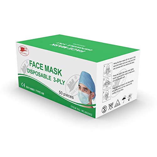 MEDICA MASKB TIPO IIR 3-CAPA MÁSCARA DESABLE NON-ESTERLE, AZUL, 50 PIEZAS