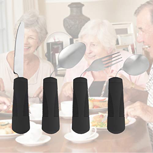 Medipaq Juego de Cubiertos Ponderados – Cubiertos Flexibles para Ancianos Discapacitados Enfermos de Parkinson o con Temblores – 1 Set de Cubiertos Estables – Negro - Cuchillos de Mesa no Se Doblan