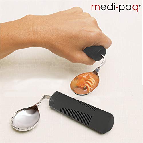 Medipaq Juego de Cubiertos Ponderados – Cubiertos Flexibles para Ancianos Discapacitados Enfermos de Parkinson o con Temblores – 1 Set de Cubiertos Estables – Negro - Cuchillos de Mesa no Se Doblan