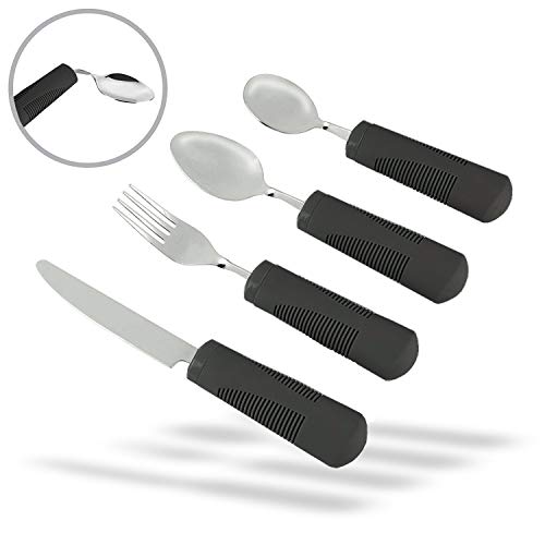 Medipaq Juego de Cubiertos Ponderados – Cubiertos Flexibles para Ancianos Discapacitados Enfermos de Parkinson o con Temblores – 1 Set de Cubiertos Estables – Negro - Cuchillos de Mesa no Se Doblan