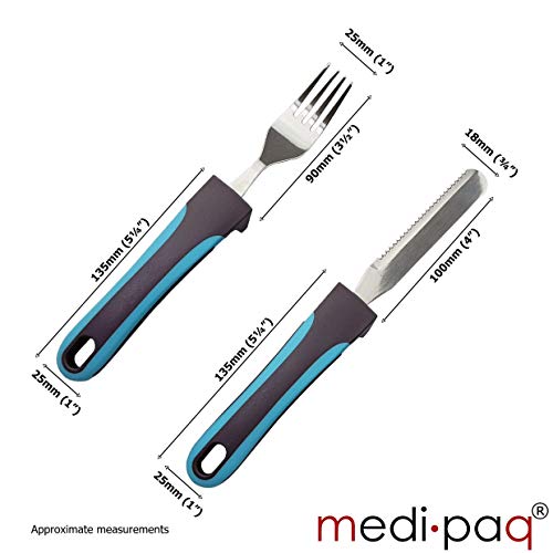 Medipaq Set de Cubiertos de Fácil Agarre y Recogida – Cubiertos para Personas – 1x Juego de Cubiertos - Azul y Gris