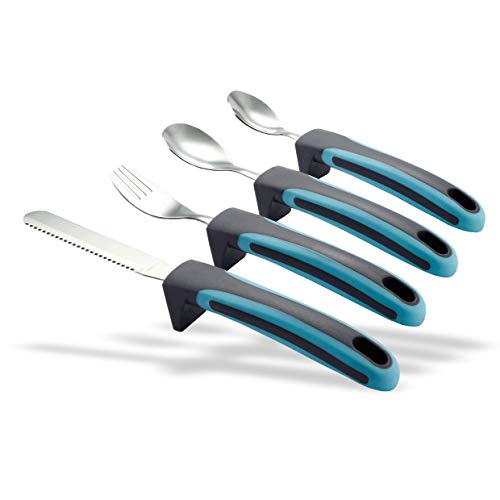 Medipaq Set de Cubiertos de Fácil Agarre y Recogida – Cubiertos para Personas – 1x Juego de Cubiertos - Azul y Gris