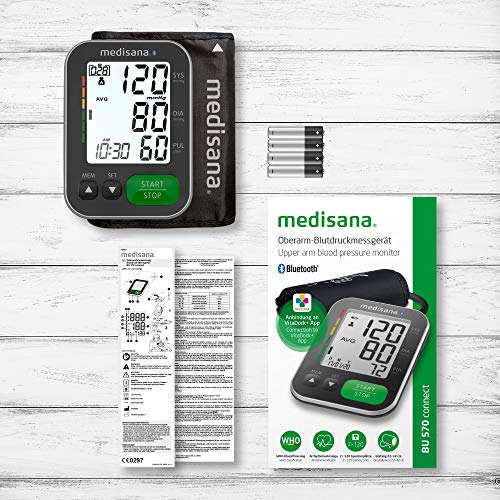 Medisana 51205 BU 570 connect tensiómetro para el brazo, pantalla de arritmia, escala de colores de los semáforos de la OMS, función IHB, para una medición precisa de la presión sanguínea