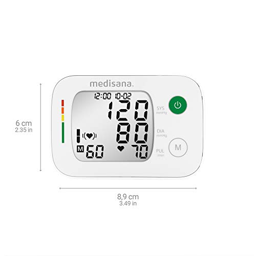 Medisana BW 335 tensiómetro de muñeca, pantalla de arritmia, escala de colores de los semáforos de la OMS, para la medición precisa de la tensión arterial y la medición del pulso, función de memoria