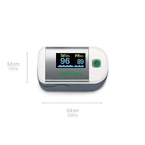 Medisana PM 100 Oxímetro de pulso, medición de la saturación de oxígeno en sangre, oxímetro de pulso de dedo con pantalla OLED y operación con una sola pulsación