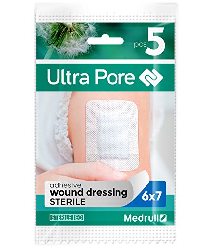 Medrull 75 Parches Autoadhesivos de Primeros Auxilios 7x6 cm Apositos Impermeables Para Heridas Tiritas con Almohadillas de Gasa Esterilizada, Tiritas Piel Sensible 7x6 cm