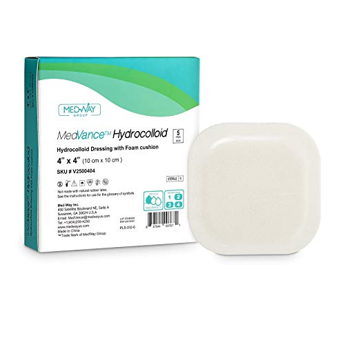 MedVance TM Hydrocoloid - Apósito adhesivo hidrocoloide con borde con cojín de espuma de 10,16 x 10,16 cm, caja de 5 apósitos