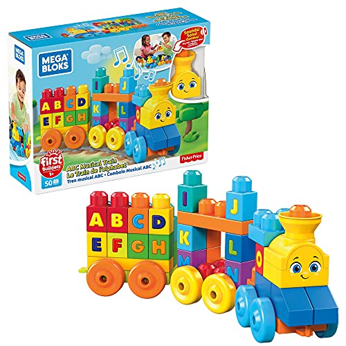 Mega Bloks Tren musical ABC, juguete de construcción para bebé + 1 año (Mattel FWK22)