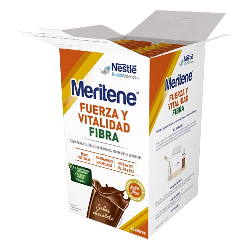 Meritene® Fuerza y Vitalidad Fibra - Formato Polvo - Chocolate - 14 sobres de 35 g - Suplementa tu nutrición y refuerza tu sistema inmune con vitaminas, minerales y proteínas