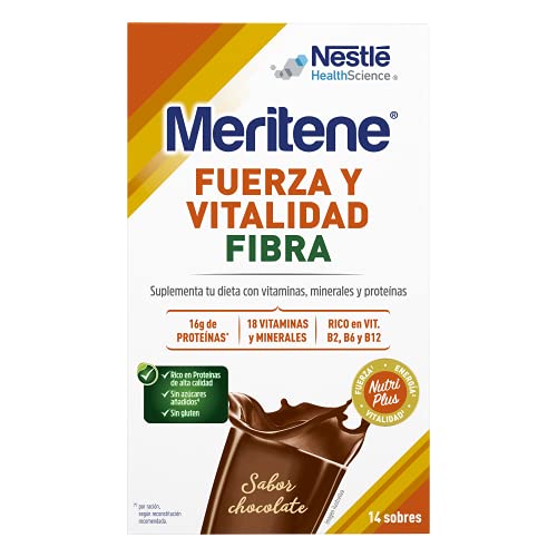 Meritene® Fuerza y Vitalidad Fibra - Formato Polvo - Chocolate - 14 sobres de 35 g - Suplementa tu nutrición y refuerza tu sistema inmune con vitaminas, minerales y proteínas