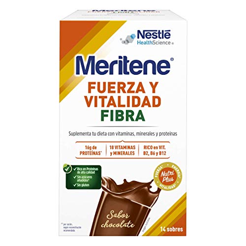 Meritene® Fuerza y Vitalidad Fibra - Formato Polvo - Chocolate - 14 sobres de 35 g - Suplementa tu nutrición y refuerza tu sistema inmune con vitaminas, minerales y proteínas