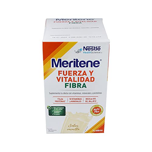 Meritene® Fuerza y Vitalidad Fibra - Formato Polvo - Vainilla - 14 sobres de 35 g - Suplementa tu nutrición y refuerza tu sistema inmune con vitaminas, minerales y proteínas