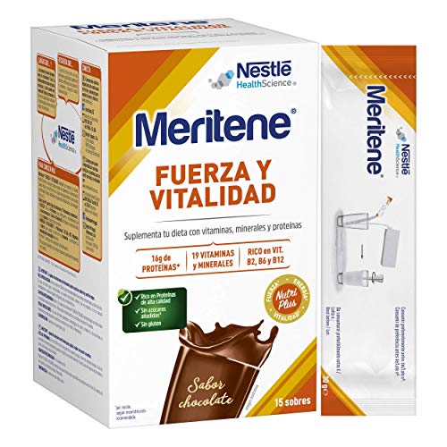 Meritene® FUERZA Y VITALIDAD - Suplementa tu nutrición y mantén tu sistema inmune con vitaminas, minerales y proteínas - Batido de Chocolate - Estuche (15 sobres de 30g)