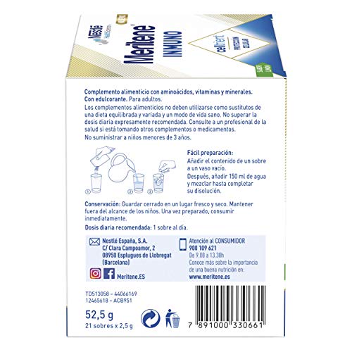 Meritene® Inmuno con Celltrient - Formato Polvo - 21 sobres de 2,5 g - Con vitaminas y minerales que ayudan al sistema inmune y a la protección celular frente al daño oxidativo.