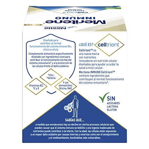 Meritene® Inmuno con Celltrient - Formato Polvo - 21 sobres de 2,5 g - Con vitaminas y minerales que ayudan al sistema inmune y a la protección celular frente al daño oxidativo.