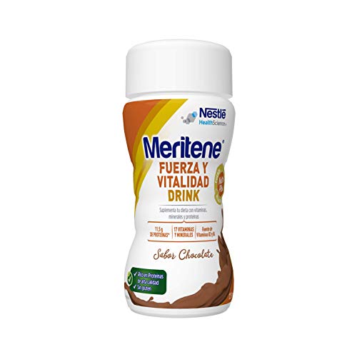 Meritene®Fuerza y Vitalidad Drink - Listo para tomar - Chocolate - 4 unidades de 125ml - Suplementa tu nutrición y refuerza tu sistema inmune con vitaminas, minerales y proteínas