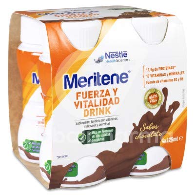 Meritene®Fuerza y Vitalidad Drink - Listo para tomar - Chocolate - 4 unidades de 125ml - Suplementa tu nutrición y refuerza tu sistema inmune con vitaminas, minerales y proteínas